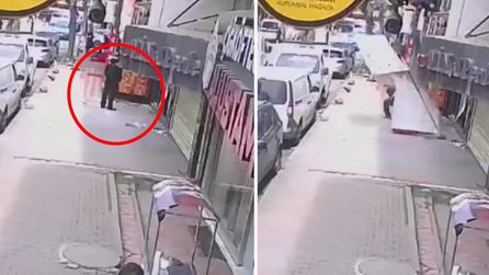 Gaziosmanpaşa'da tabela işçisi düştü, vatandaş yaralanmadı