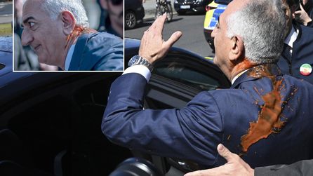 Rıza Pehlevi Berlin'de protesto edildi, domates sosu fırlatıldı