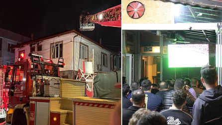 Yangın Serdivan'da iki aracı kül etti, mahalle sakinleri maçı izledi