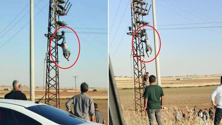 Şanlıurfa'da işçi elektrik direğinde asılı kaldı