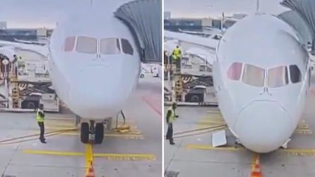Frankfurt Havalimanı'nda Lufthansa uçağı burun üstü çakıldı