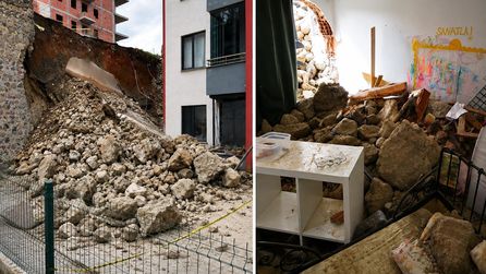 Trabzon'da istinat duvarı çöktü, aile felaketten kıl payı kurtuldu