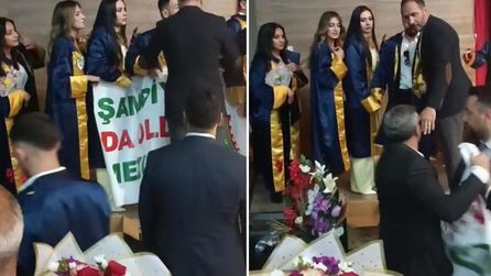 Ardahan Üniversitesi mezuniyet töreninde pankart gerginliği yaşandı