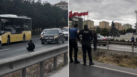 D-100 Karayolu'nda bıçakla oturan kişi polisten yardım istedi