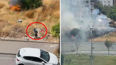 Avcılar'da Ot Alanını Yakan Adamın Kaçışı Görüntülendi