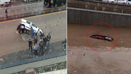 Ankara'da şiddetli yağış yolları etkiledi, araçlar çukurlara düştü