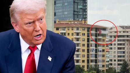 Ankara'da Trump'ın konaklayacağı otelin karşısında Filistin bayrağı asıldı