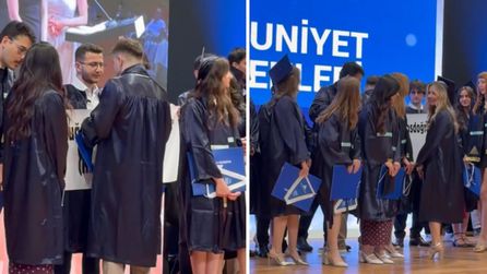 Yeditepe Üniversitesi mezuniyet töreninde pankart gerginliği yaşandı