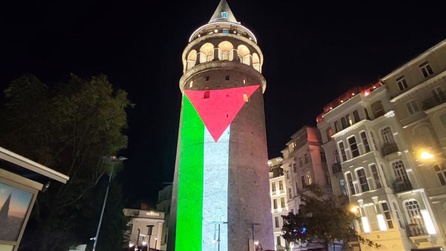 Galata Kulesi, Filistin bayrağıyla yeniden ışıklandırıldı