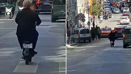 Halit Ergenç Nişantaşı'nda scooter ile trafiği aştı